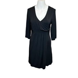 Athleta black 3/4 sleeve faux wrap jersey knit dress size S petite